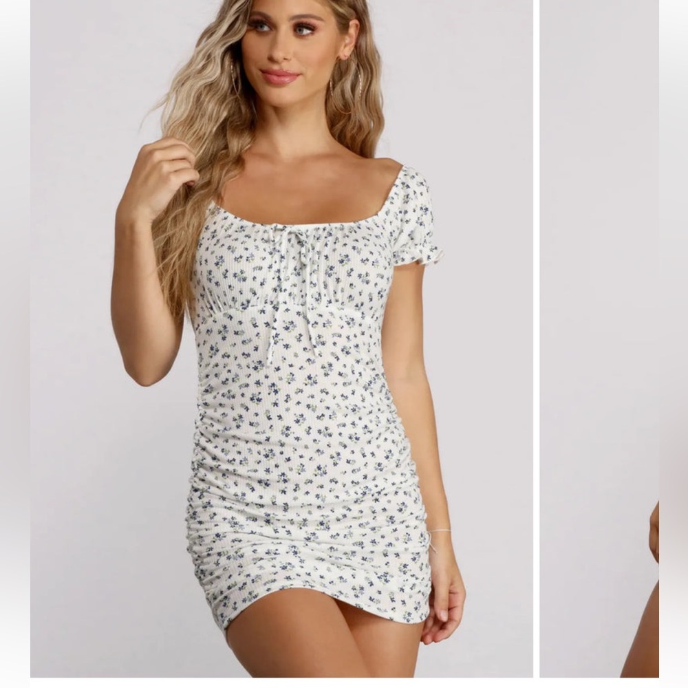 White and Blue Floral Mini Dress